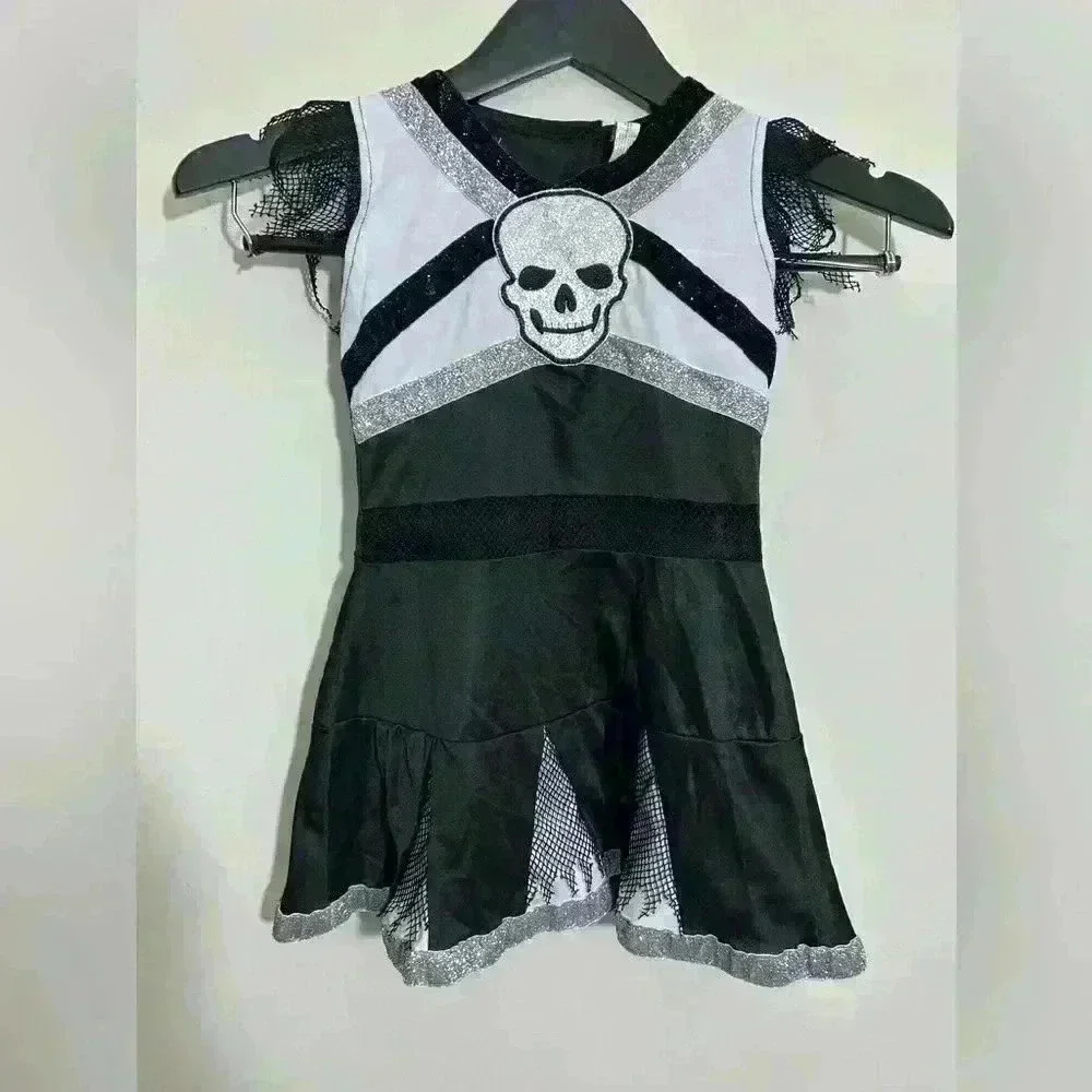 Ra Ra Rebel Cheerleading Costume Skull Black and Silver Size Small 4-6
